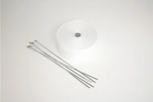 Envoltura de vendaje térmico de fibra de escape colector tubo descendente blanco 10 m metros y lazos - Imagen 1 de 1