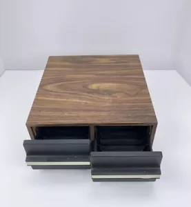 Audio Cassette Tape 24 Storage Case Vintage Organizer Holder Faux Wood 2 Drawer - Picture 1 of 12