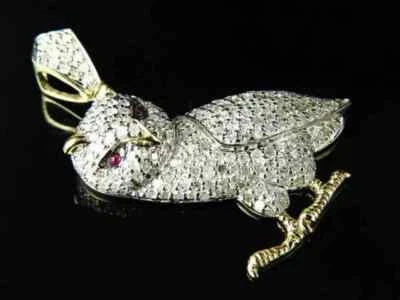 2Ct Round Cut Ruby & Diamond Owl Unisex Pendant 14K Yellow Gold Plated Chain - Image 1 of 4