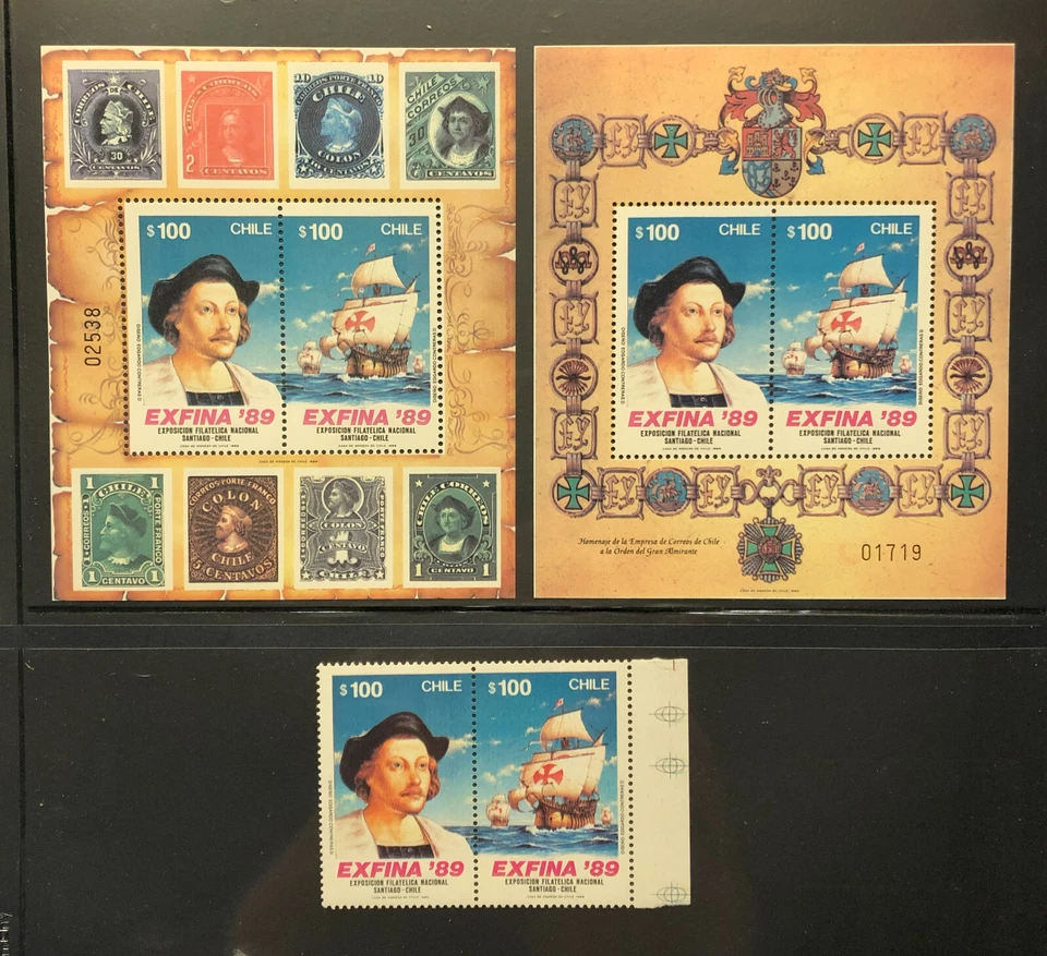 Chile 820-821a, 821b, 821c - Columbus Pair and Both Souvenir Sheets, MNH - Image 1 of 1