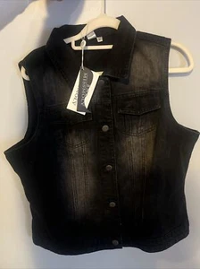 Large MISS MOLY Women's Denim Vest Sleeveless Distressed Classic Buttoned Vest - Picture 1 of 2