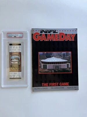 1992 Georgia Dome Inaugural Full Falcons Ticket (PSA 6 EX-MT) & Gameday Program - Image 1 of 4
