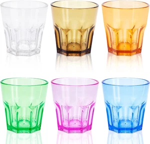 Plastic Drinking Glasses Set of 6 Unbreakable Coloured Water Tumbler Acrylic P - Picture 1 of 9