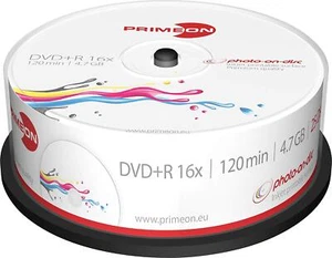 1x25 PRIMEON DVD+R 4.7GB 120min 16x Photo-On-Disc Printable Cakebox NEU 008-370 - Bild 1 von 1