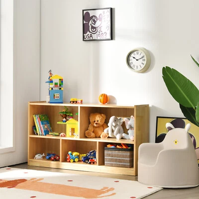HONEYJOY 5-Section Kids Bookcase & Toy Storage School Classroom Wood Storage Cabinet