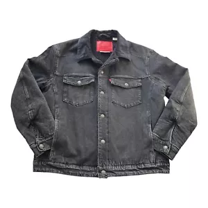 Levi’s LEJ Premium Denim Sherpa Giacca Uomo M Medium Antracite Nero Foderato Snap - Foto 1 di 20