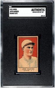 1921 W551 JESS BARNES Giants Strip Card Hand Cut SGC AUTHENTIC *NO HITTER*