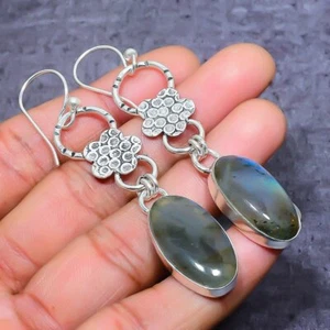 Labradorite Gemstone Handmade 925 Sterling Silver Jewelry Earring 2.96" k624 - Picture 1 of 3