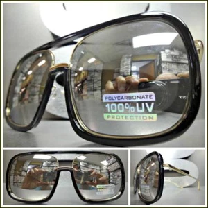 Mens or Women Oversized CLASSIC VINTAGE RETRO Style SUN GLASSES Gold Black Frame - Picture 1 of 7