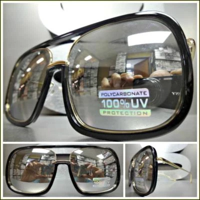 Mens or Women Oversized CLASSIC VINTAGE RETRO Style SUN GLASSES Gold Black Frame - Image 1 of 4
