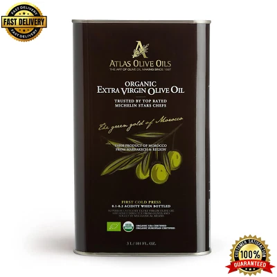 A ATLAS OLIVE OILS Atlas 3 LT Organic Cold Press Extra Virgin Olive Oil Polyphenol Rich Morocco