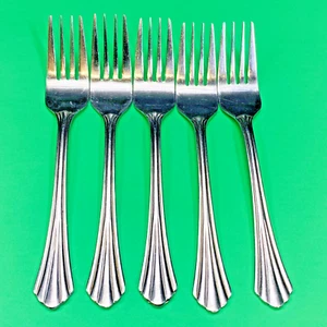 Oneida Dublin Stainless 5 Salad Forks Flatware Glossy Scalloped Tip - Picture 1 of 4