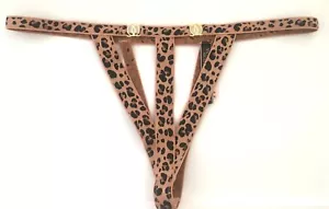 Victoria's Secret Very Sexy Leopard Thong Size S Strappy Bond Girl Gold Ring NWT - Picture 1 of 10