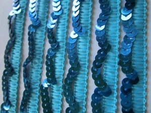 Tip Nichtelastisch with Sequins Blue 1,7 CM Wide Trims #BB 617 - Picture 1 of 6