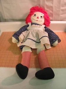 24" Vintage Raggedy Ann Doll with blue floral dress and apron - Picture 1 of 10