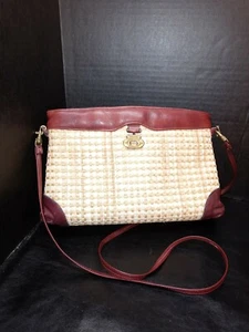 Vtg Etienne Aigner Burgundy Leather & Wicker Purse - Picture 1 of 11