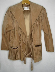 Scully Western Leather Jacket Womens 12 SuedeTan Fringe Indian Native Southwest - Picture 1 of 6