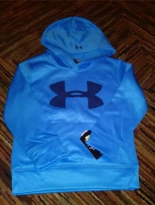 NUEVO CON ETIQUETAS UNDER ARMOUR NIÑOS AZUL NEGRO JERSEY LOGO SUDADERA CON CAPUCHA TALLA 4 Foto 1 de 3