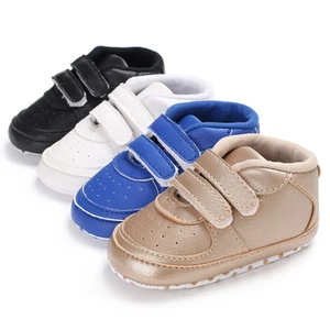 Newborn to 18M Baby Boy Girl Faux Leather Pram Shoes Toddler Pre Walker Sneakers - Picture 1 of 25