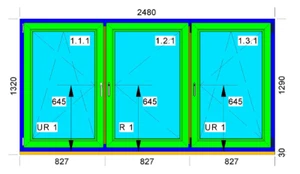 Fenster PVC B: 248 x H:132 VEKA Softline 82 MD, 3-flügelig, weiß - Bild 1 von 4