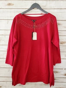 Cable And Gauge Womens 2X Red 3/4 sleeve Holiday Embellished Boat Neck sweater - Picture 1 of 11