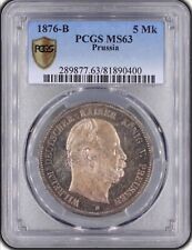 German State Prussia 1876 B 5 Mark Thaler Taler PCGS MS 63 RARE BU Only 2 Higher
