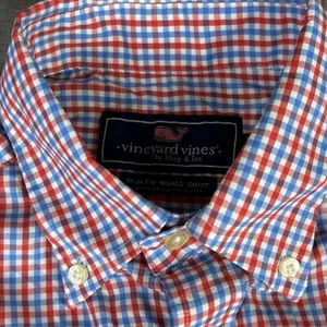Vineyard Vines Hemd Herren Small Slim Fit Wal rot blau kariert Performance Nylon - Bild 1 von 11