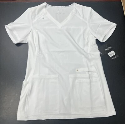 Cherokee Scrubs V-Neck Knit Panel Top CK605 WHT White S - Image 1 of 4