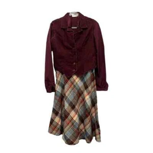 College Town 1970's Vintage Shirt, Skirt, Vest Set Size 11, Burgundy - Picture 1 of 12