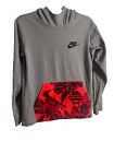 Pull Nike BOYS Youth Sportswear à capuche en coton rouge floral/gris, grand