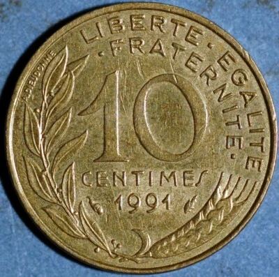 Francia 10 céntimos 1991 KM# 929 Foto 1 de 2