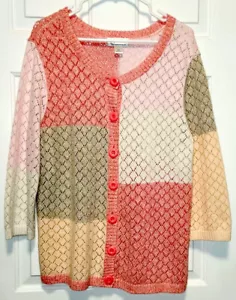 CJ Banks Pullover 2X - rosa Streifen Strickjacke 3/4 Ärmel Top Zustand - Bild 1 von 4