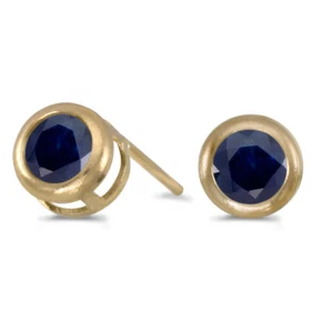 14k Yellow Gold Round Sapphire Bezel Stud Earrings - Picture 1 of 2