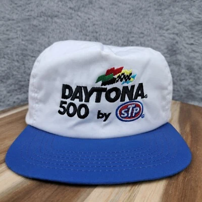 复古 Daytona 500 帽子 Snap Back 白色蓝色卡车司机 NASCAR 赛车 STP 出品 — 第 1/4 张图片