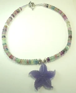 Fluorit Statement Halskette mit geschnitztem Fluorit Seestern Strand Hochzeit - Bild 1 von 2