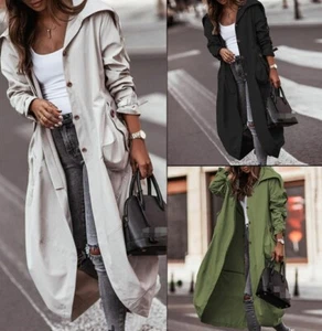 Women's Casual Fashion Coat Long Windbreaker Jacket Ladies Outerwear Coat New - Picture 1 of 9
