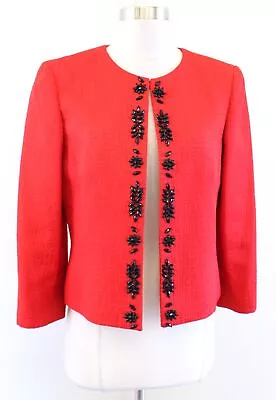 Chaqueta Blazer Tahari ASL Levine Roja Estampado en Relieve Negra Adornada con Cuentas Talla 6 Foto 1 de 4