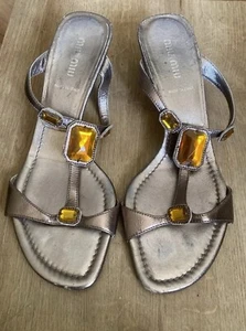 MIU MIU : Gold Leather Metallic Bijou Cabochon Jewel Sandals Shoes : U.K 4 EU 37 - Picture 1 of 8