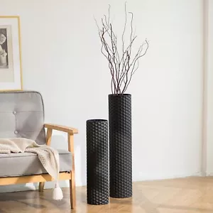 Sziqiqi Black Tall Floor Vase: 27.6/21.7in Metal Cylinder Vases Extra Large D... - Picture 1 of 9