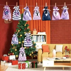 Hanging Christmas Advent Calendar Bag Drawstring Gift Bag Holiday - Picture 1 of 18