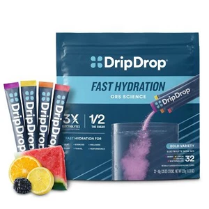 DripDrop Electrolyte Powder Pack 32 Servings Fast Hydration Sugar Free Vegan - Picture 1 of 9