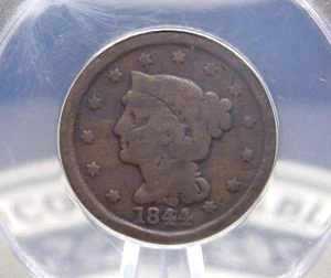 1844/81 Braided Hair Large Cent *44 Over 81* N-2 1c ANACS G6 #627 Good ECC&C Inc - Picture 1 of 5