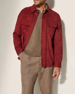 Red Leather Shirt jacket for Men Pure Suede Custom Made Size S M L XL XXL - 332 - Image 1 of 4