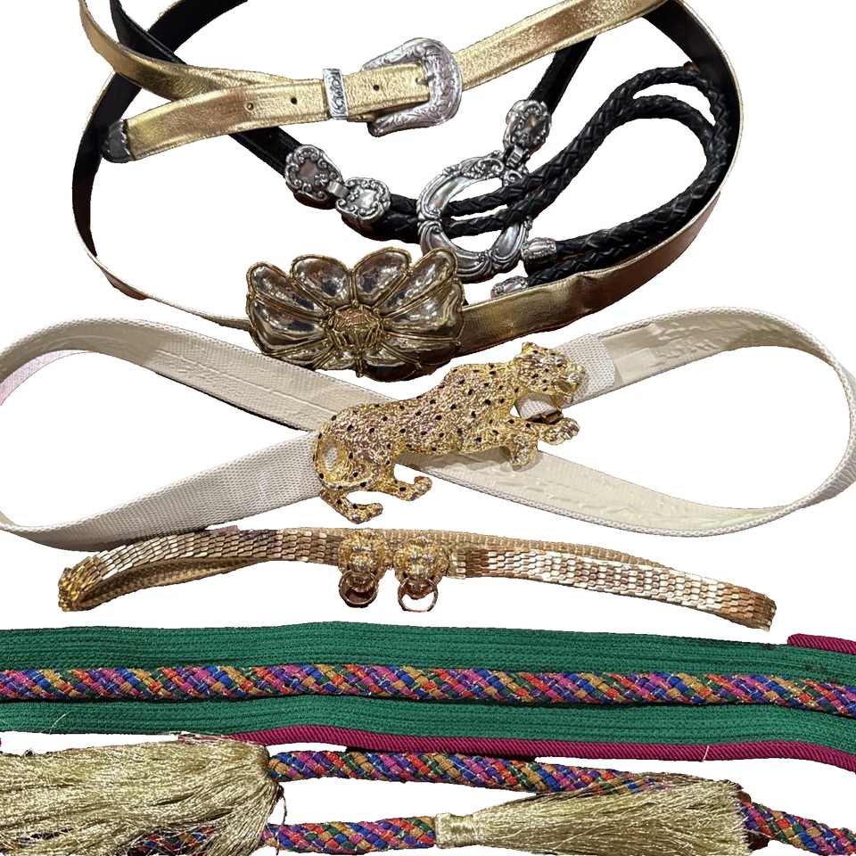 80's 90's Lot of 6 Belts w Buckles Double Lion Head Knocker Cheetah 1995 Elena - Image 1 of 4