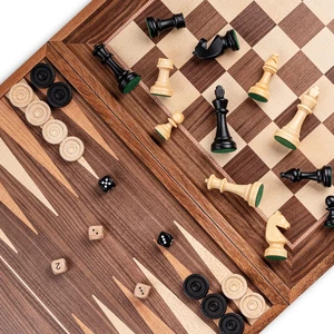 16,5 Zoll Deluxe 3 in 1 Holz Backgammon Set - Schachspiel mit Dame / 3,0 Zoll - Bild 1 von 12