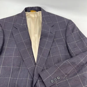 Brooks Brothers Herren Marine Fensterscheibe Kariert 100 % Leinen Sport Mantel Blazer 44R - Bild 1 von 10