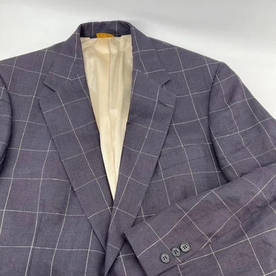 Brooks Brothers Men's Navy Windowpane Plaid 100% Linen Sport Coat Blazer 44R - Image 1 of 4