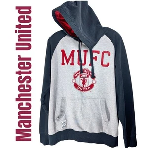 MANCHESTER UNITED FOOTBALL CLUB Vintage Hoodie MUFC Gray Blue Raglan, Size Large - Picture 1 of 9