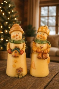 Par de estatuillas rústicas de muñeco de nieve decoración navideña casa de campo arte popular años 90 - Imagen 1 de 5