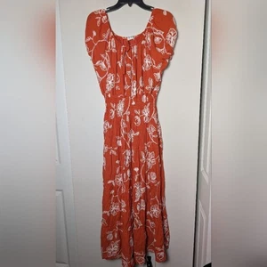 Anthropologie Kindred Kleid Stufen Maxi Stickerei Blumen gesmokte Taille Gr. 1x - Bild 1 von 11